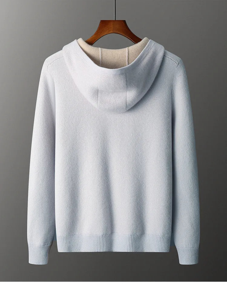 Exklusiv Kashmir- & Ullcardigan för Herr – Elegant Huvjacka med Dragkedja