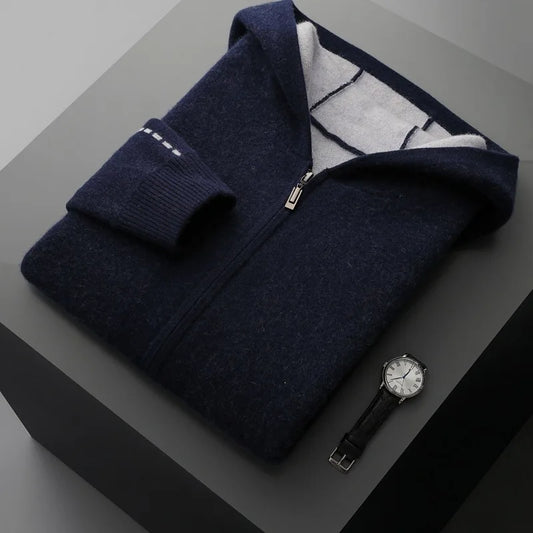 Exklusiv Kashmir- & Ullcardigan för Herr – Elegant Huvjacka med Dragkedja