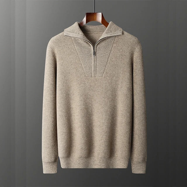 Elegant Kashmir- & Ulltröja för Herr – Vinterstickad med 1/4 Dragkedja