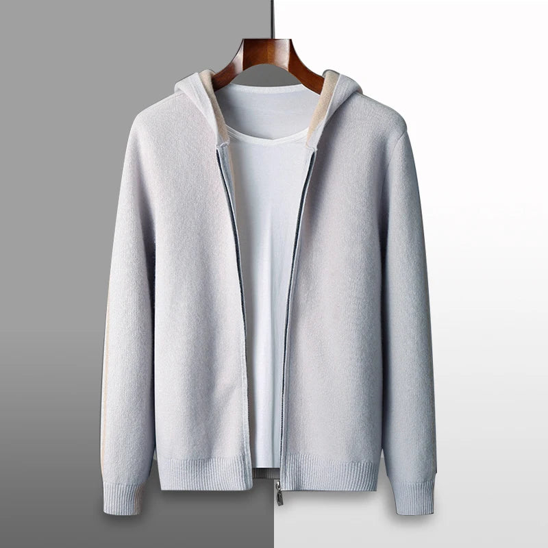 Exklusiv Kashmir- & Ullcardigan för Herr – Elegant Huvjacka med Dragkedja