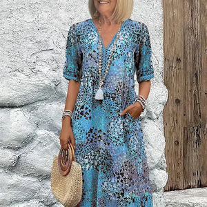 Kvinnors Midi Klänning med V-Hals för Eleganta Tillfällen