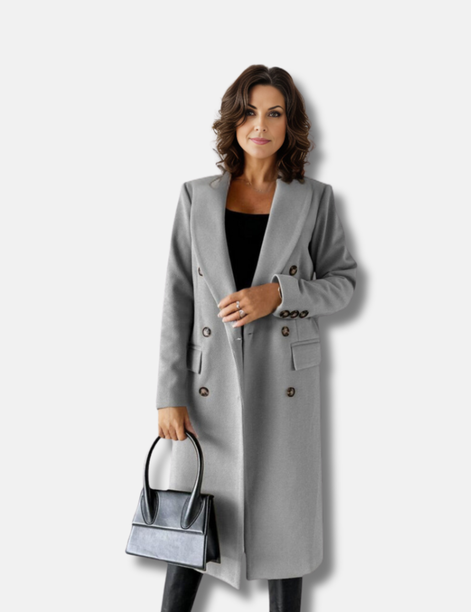Long Coat - Durable Blend Double Breasted & Hand Pockets