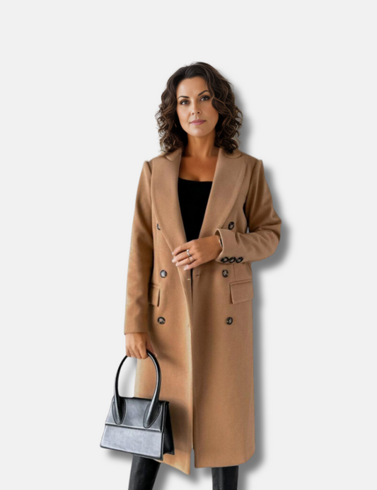 Long Coat - Durable Blend Double Breasted & Hand Pockets